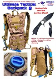 Hunting Knife Set Leather Belt Sheath with Hydration Backpack Camel Pack