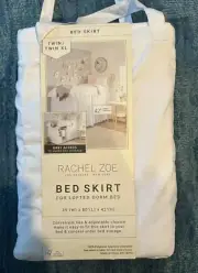 Rachel Zoe Bed Skirt Lofted Bedroom Dorm Bed Twin / XL White Elegant Bedding NEW