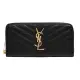 【YSL】MONOGRAM系列V字縫線魚子醬牛皮金屬LOGO拉鍊手拿長夾(黑358094-BOW01-1000)