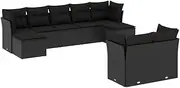 vidaXL Garden Sofa Set with Cushions - 9 Piece Modular Black Poly Rattan Patio Furniture for Outdoor Terrace Deck with Storage