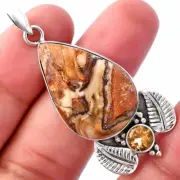 Rosetta Picture Jasper & Citrine 925 Sterling Silver Pendant Jewelry P-1127