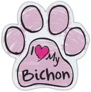 Pink Scribble Paws: I LOVE MY BICHON FRISE | Dog Paw Shaped Car Magnets
