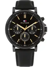 [Tommy Hilfiger] Tyson Black Leather Dial Watch in Black