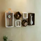 Online Decor Shoppee Wood Cube Floating Wall Shelf Rack (Brown White) - Set of 6