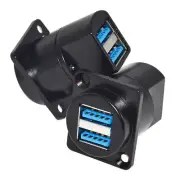 D Type Metal Dual USB3.0 Panel Mount Female to Female Socket Connector Black
