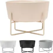 Waggo Simple Solid Dog Bowl and Dog Bowl Stand - Single Iron Stand with Single Ceramic Feeder or Water Bowl (Medium, Matte Buttercream)