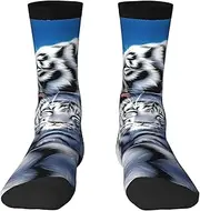 [EdWal] Soft White Tiger print Moisture Wicking Socks Sports Socks for Men and Women Warm thermal Boot Hiking Socks
