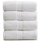 100% Cotton Bath Towel Set of 4 | White Towels | Geometric Textured Design | ...