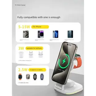 magsafe三合一無線充電器支架適用蘋果15磁吸快充apple watch手表金屬iphone14充電座折疊便攜airpods耳機