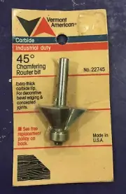 Vermont American 45 Degree Chamfering Router Bit No. 22745 Carbide - NOS