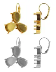 Brass Leverback Earring Bases for Setting Pear Shape Fancy Crystals 10mm, 14mm