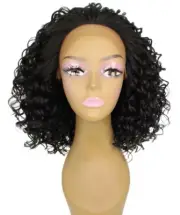 LUXLUXE Oya Curly 14.5" Long 4X4 Hand-Tied Lace Front Wig,BLT-0120,Natural Black