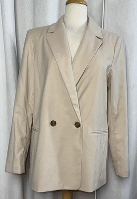 Banana Republic Cream Blazer Sz 12 Double Breasted Flannel Suiting Jacket NWT