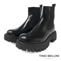 在飛比找Yahoo奇摩購物中心優惠-Tino Bellini 義大利進口牛皮厚底中筒切爾西靴-黑