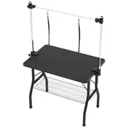 Pet Grooming Table Anti Slip Dog Cat Salon Vet 2 Loops W/basket Black
