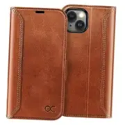 Compatible with iPhone 15 Wallet Case, PU Leather Flip Folio Case Retro Brown