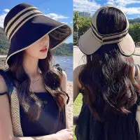 在飛比找Yahoo!奇摩拍賣優惠-條紋 大檐遮臉遮陽帽子女 漁夫帽 太陽帽女