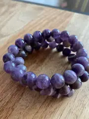 10mm Purple Chevron Amethyst Crystal Gemstone Bead Stretch Bracelet 7.5" inches