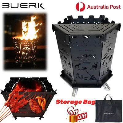 BUERK Fire Pit Folding Firewood Stove Steel Outdoor Fireplace Heater Camping BBQ