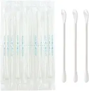 Sppry Cotton Swabs - Individually Wrapped Double Tipped Paper Sticks for Ear, Make-up, 100 Count (White, Round/Earpick End)