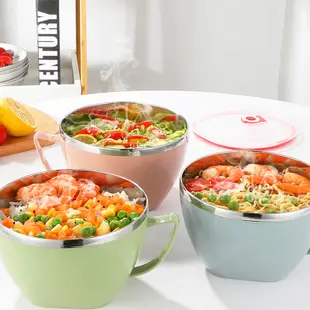 WENJIE【DA066】不鏽鋼泡麵碗 帶蓋方便麵碗 創意日式家用餐具飯碗 大容量 雙層隔熱 環保碗