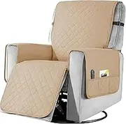 Recliner Chair Cover Non Slip Integrated Sofa Slipcover with Elastic Strap and Side Pockets Waterproof Recliner Couch Covers Thick Quilted Couch Protector for Living Room Office (Sand)