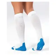 2XU Women's Compression Performance Run Sock - WA2443e (White/Vibrant Blue) Smal