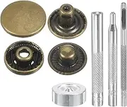 uxcell 24Set Leather Snaps Fasteners Kit 20mm Dia Brass Press-Stud Cap Button 2.76" Length Metal Snap Buttons with 4 Install Tools for Coat Bag Leather Marine Boat Canvas, Bronze