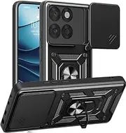 2-in-1 Case for Motorola Edge 60 Fusion with Slide Camera Protection Cover Phone Case Heavy Duty Military Grade Protective Cover phone holder,Black