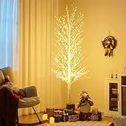 Costway 210 CM LED Lighted White Twig Tree, Birch Tree w/ 1008 Steady on Lights &144 Twinkle Star Lights for Indoor Outdoor, Pre-lit Holiday Decoration Tree for Christmas Thanksgiving Yard Home Party