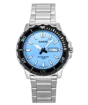 Casio Quartz MTD-125D-2A3V Mens Watch Analog Timer Bezel Day/Date Display Stainless Steel Blue Dial 100M