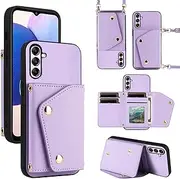 [Dibosom] Luxury Wallet Case for Samsung Galaxy A14/M14 5G with 5 Card Slots Thin Slim Flip Purse & Shoulder Strap,Credit Card Holder Stand Accessories Cell Phone Cover for A 14 4G 14A 14M G5 Purple