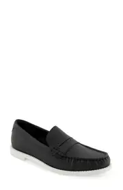 Aerosoles Sienna Penny Loafer in Black Pebbled Leather/White at Nordstrom, Size 8.5