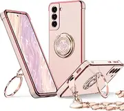 [XYZ] for Galaxy S22 Plus Case with Stand, for Samsung Galaxy S22 Plus Case with Double Ring, Women Girls Bling Luxury Protective Phone Case Heart for Samsung S22 Plus, Pink