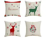 P51 4PCS 45*45cm Christmas Elk Letters Pattern Linen Pillow Case Printing Throw Pillow Cushion Cover Home Furnishing Decoration