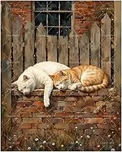 Pet Lovers Art Paint by Numbers Kit for Adults - DIY Sleeping Cats on Brick Wall Scene Painting on Canvas 16x20 Inches, Acrylic Paint Set,Suitable for Beginners,Art for Home Decoration/Gifts