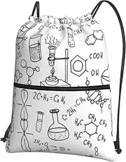 EdWal Chemistry Print Print Drawstring Backpack Gym Bags Sports Bags With Zipper Pocket For Travel Beach, Black, One Size