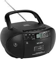 CD Player Boombox and Cassette Player, AM/FM Radio, Portable Bluetooth Speaker Music Player with Remote, Battery Operated or AC Powered Black
