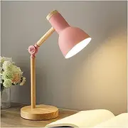 Desk Lamp E27 Wood Adjustable Angle with Metal Shade Table Lamp Modern with 3 Colors Dimmable Switch Bedside Lamps Eye Protection Simple Reading Lamp for Office Study Room Bedroom Living Room (Pink)