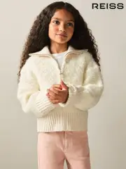 Reiss Cream Becky 9-13 yrs Fluffy Zip-Through Cardigan With Wool (AK0893) | $110