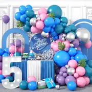 115Pcs Purple Pink Blue Metallic Silver Balloon Arch Garland Kit For Birthday Decorations Party Indoor And Outdoor Decorations