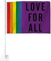 Rico Industries Love for All Double Sided Car Flag - 16" x 19" - Strong Pole That Hooks onto Car/Truck/Automobile