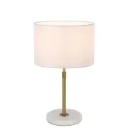 Placin Vintage Table Desk Lamp Light Fabric Metal Marble Antique Gold Ivory White Marble