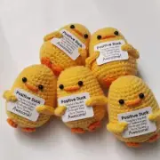 Positive Crochet Plush Duck, Cute Stuff for Office Desk Decor, Yellow Duck Gifts