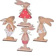 4pcs Bookcase Decor Bookshelf Decoration Home Decor Shorts Wooden Bunny Decorations Scene Layout Decor Festival Scene Decor Prop Home Bunny Decor Desk Crafts Wooden Statue Rabbit