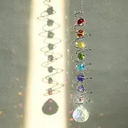 45 cm Crystal Sun Catcher, Decorative Wind Chime, Colourful Hanging Sun Catcher with Double Spiral, Sun Moon Suncatcher for Windows, Home, Garden, Party, Wedding Decoration