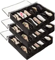 under Bed Shoe Organizer Storage Bag with Transparent Skylight and Zippered,36 P