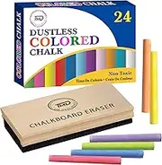 Chalkboard Colored Chalk, Thin Colored Chalk for Chalkboard 24 Pack with 1 Felt Eraser, Dustless Chalks for Kids Great for School, Office and Home Use