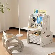 BTM Children's Desk, Kids Desk, Chair Set, Multi-Functional, Space Saving, Drawing Desk, Children's Study Desk, 2-6 Years Old, Mini Table, Children's Study Desk Set, Study Desk, 2-Piece Set, Living