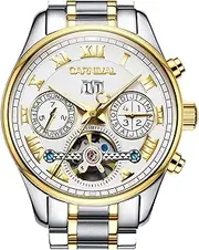 [PASOY] Carnival Men's Watch Automatic Tourbillon Stainless Stell Date White Dial Skeleton Analog Watches